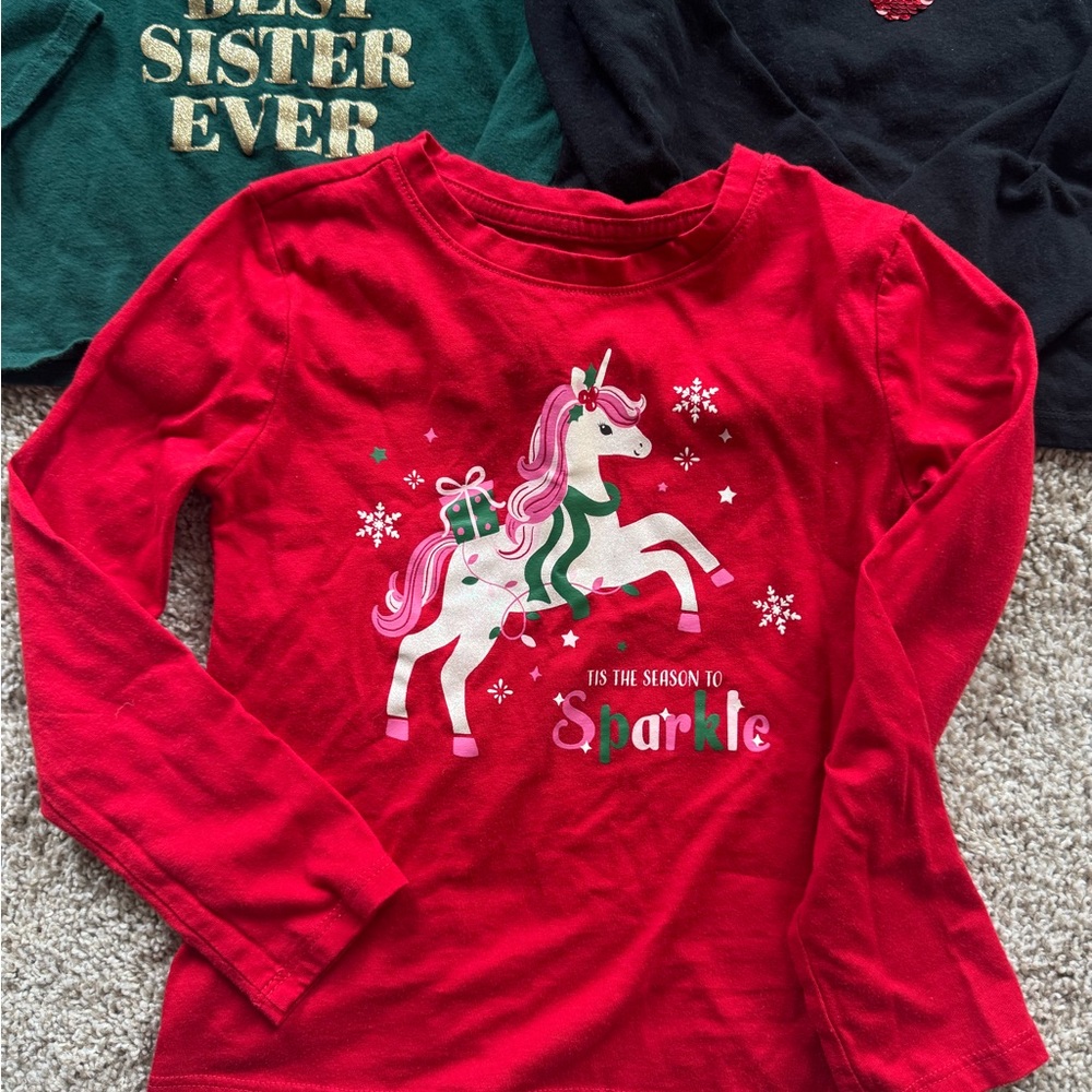 Girls Long Sleeve Shirt Bundle Festive holiday graphic Christmas tops size 4/5 - Picture 4 of 11